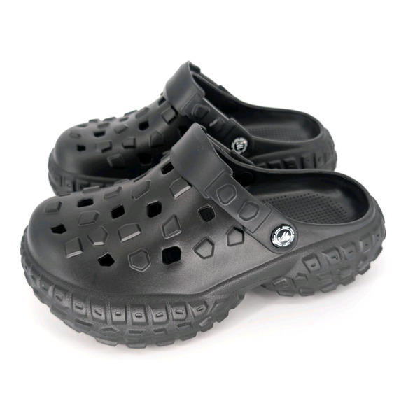 Unisex Black Rubber Slip On Clogs Back Strap Gorpcore Outdoor Streetwear Shoe - Picture 1 of 12